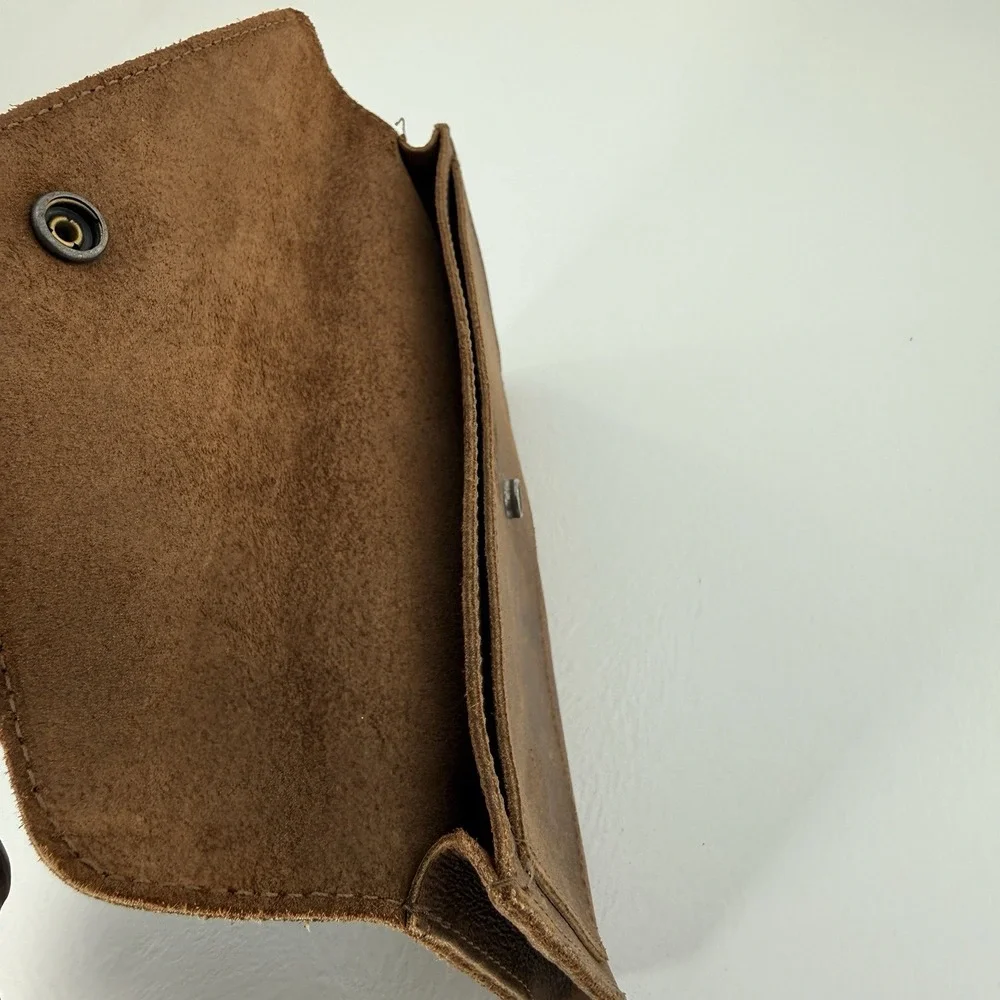 Hide & Drink Full Grain Leather Envelope Wallet Clutch Snap Brown Rustic Pouch